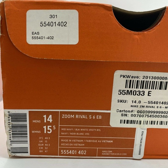 Nike Zoom Rival S 6 Spikes Navy White New with Box - Picture 6 of 9